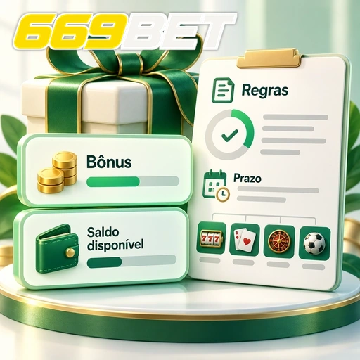 669BET — ilustração de bônus, saldo disponível e lista de regras e prazos