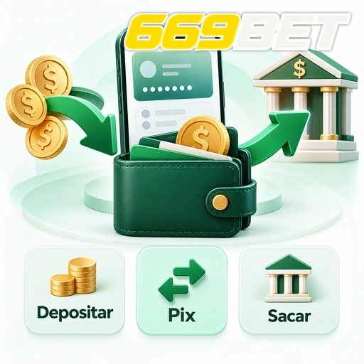 669BET — ilustração de carteira digital com depósito, Pix e saque