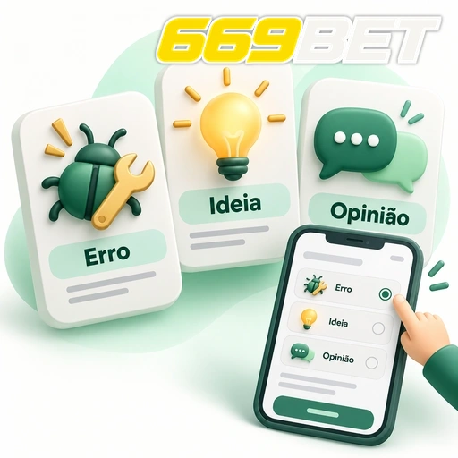 669BET — ilustração das categorias de feedback: erro, ideia e opinião