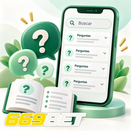 669BET — ilustração de perguntas frequentes no celular com busca e pontos de interrogação