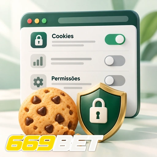 669BET — ilustração de configurações de cookies e permissões com escudo e cadeado