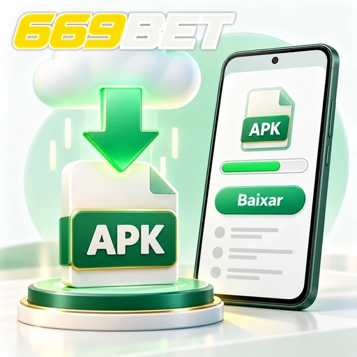 669BET — ilustração de download de APK com seta, nuvem e celular