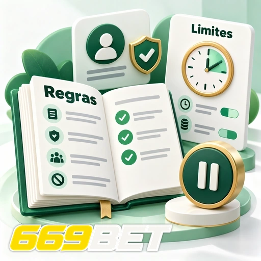 669BET — ilustração de regras de uso com lista, limites de tempo e símbolo de pausa