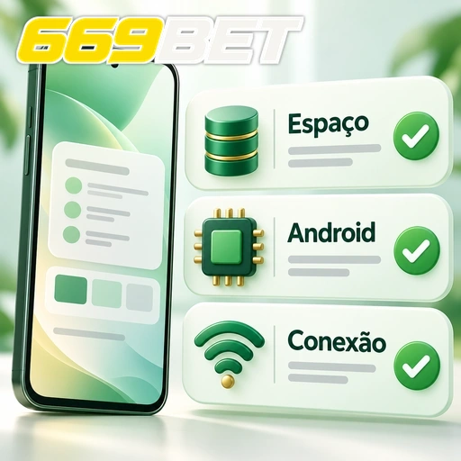 669BET — ilustração dos requisitos de espaço, Android e conexão para o aplicativo