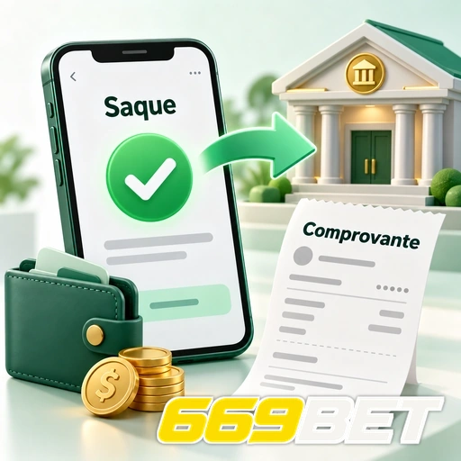 669BET — ilustração de saque confirmado com carteira, moedas e comprovante