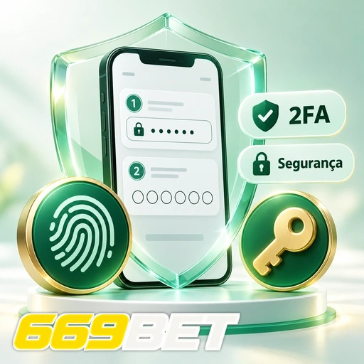 669BET — ilustração de segurança da conta com autenticação em duas etapas, impressão digital e chave
